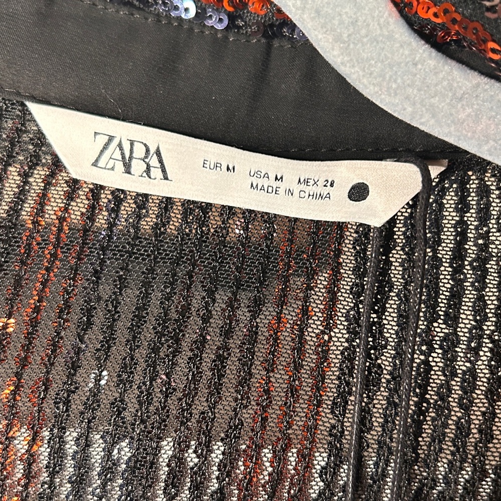 Zara shirt blouse with sparkles black and orange - Picture 8 of 10